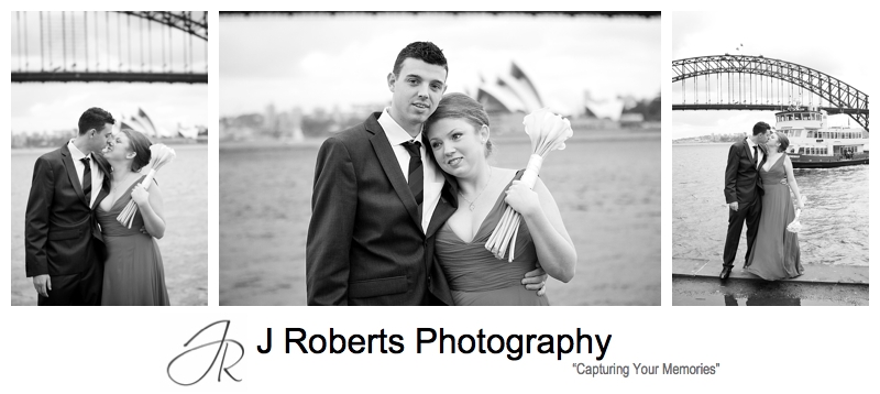 B&W portraits of wedding couple on rainy day - sydney wedding photography 